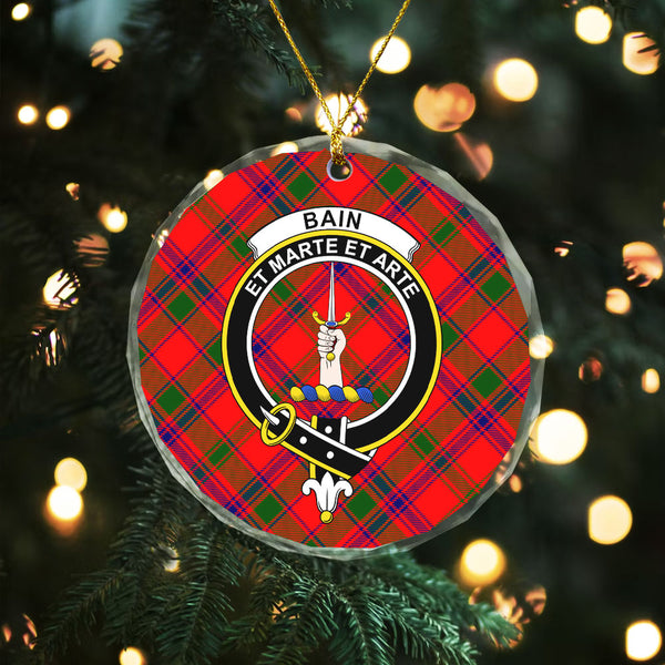 Bain Clan Badge Tartan Glass Ornament