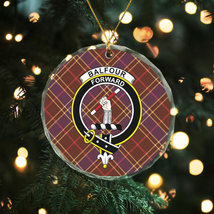 Balfour Weathered Clan Badge Tartan Glass Ornament