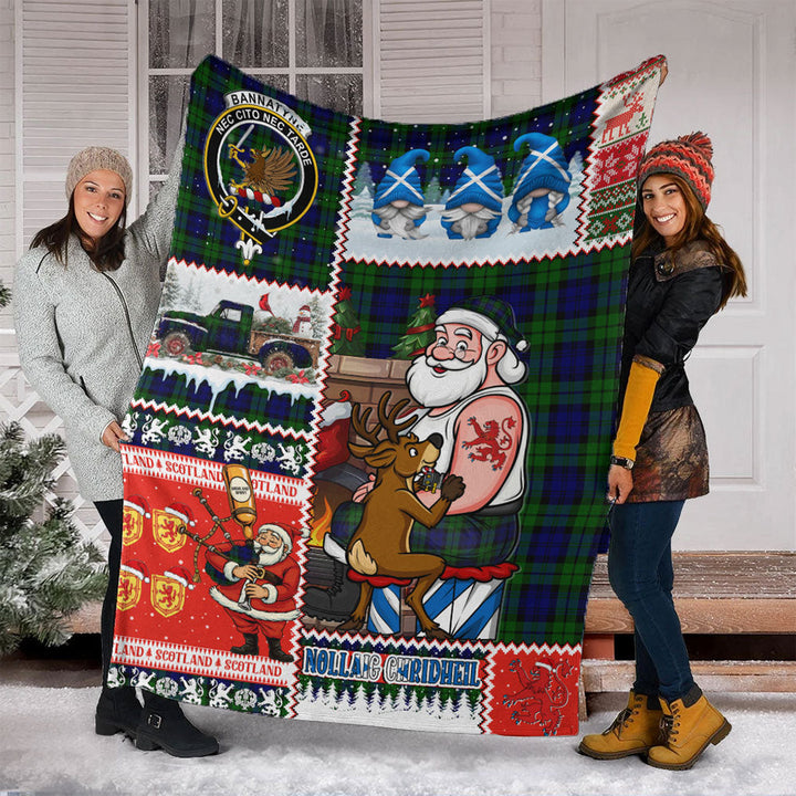 Bannatyne Clan Badge Tartan Blanket Scotland Santa Tattoo Christmas Comic Patchwork Style
