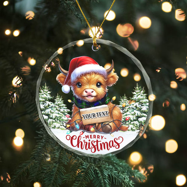 Bannerman Clan Badge Tartan Glass Ornament Highland Cow Christmas Lights