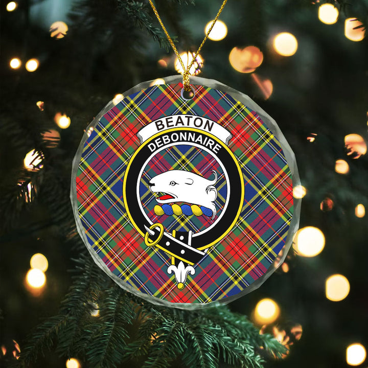 Beaton Modern Clan Badge Tartan Glass Ornament