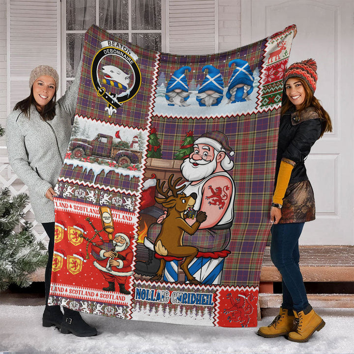 Beaton Weathered Clan Badge Tartan Blanket Scotland Santa Tattoo Christmas Comic Patchwork Style