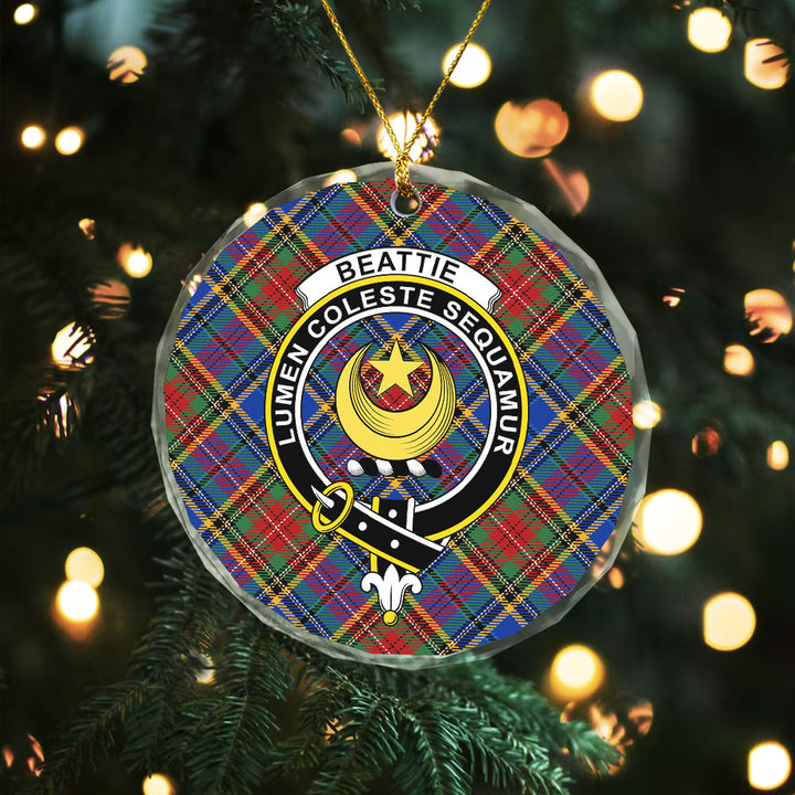 Beattie Modern Clan Badge Tartan Glass Ornament