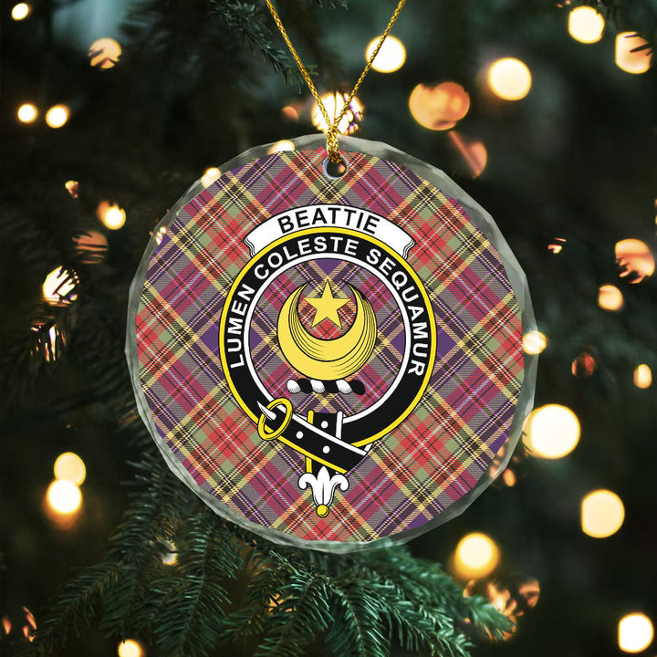 Beattie Weathered Clan Badge Tartan Glass Ornament