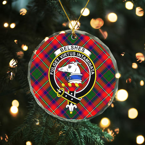 Belshes Clan Badge Tartan Glass Ornament