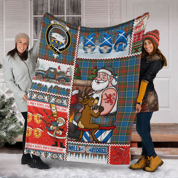 Bethune Ancient Clan Badge Tartan Blanket Scotland Santa Tattoo Christmas Comic Patchwork Style