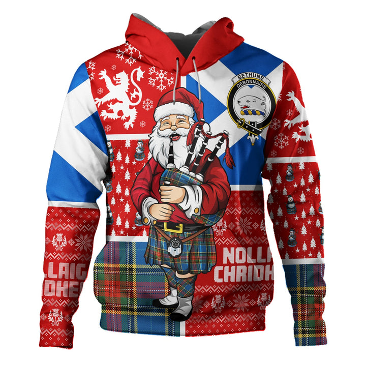 Bethune Ancient Clan Badge Tartan Hoodie Scotland Christmas Santa