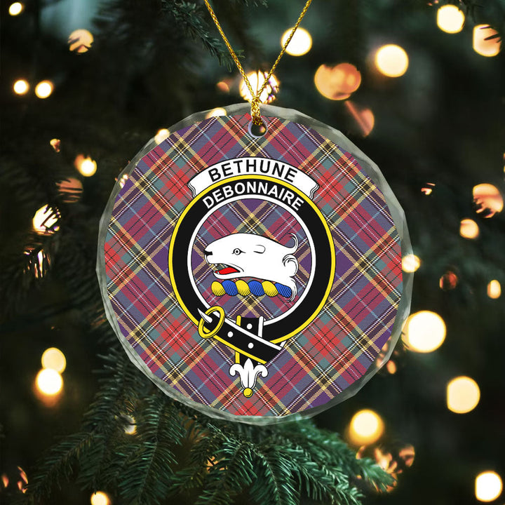 Bethune Weathered Clan Badge Tartan Glass Ornament