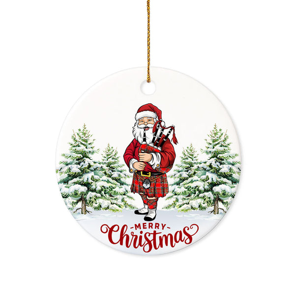 Binning Tartan Ceramic Ornament Santa