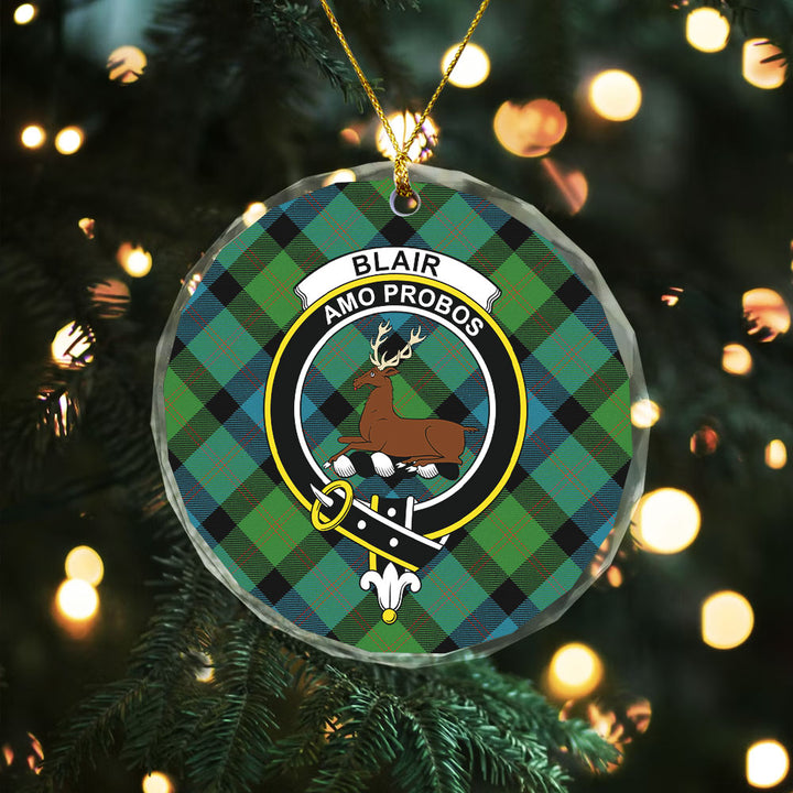 Blair Ancient Clan Badge Tartan Glass Ornament