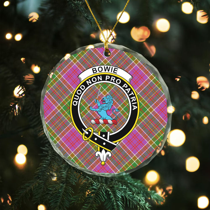 Bowie Ancient Clan Badge Tartan Glass Ornament