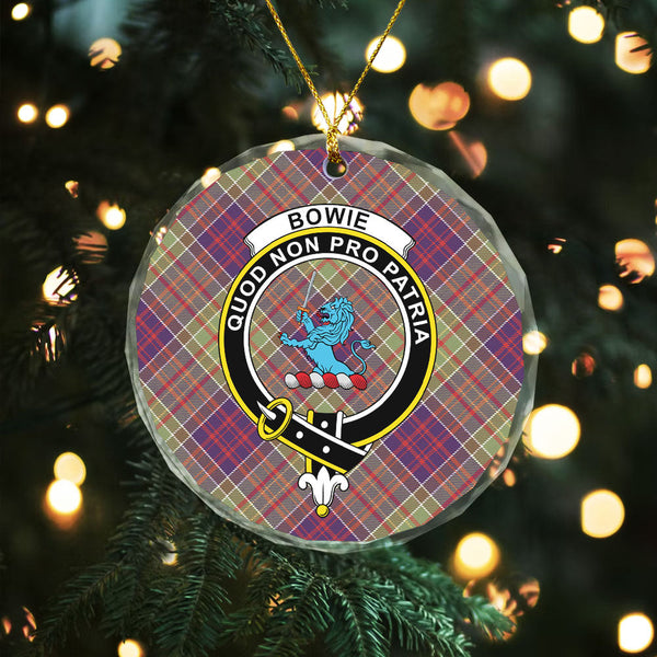 Bowie Weathered Clan Badge Tartan Glass Ornament