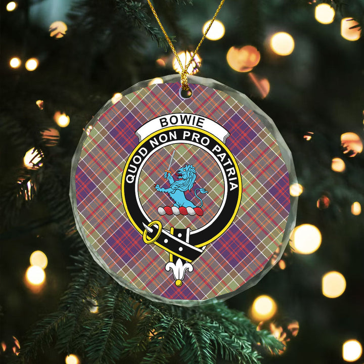Bowie Weathered Clan Badge Tartan Glass Ornament