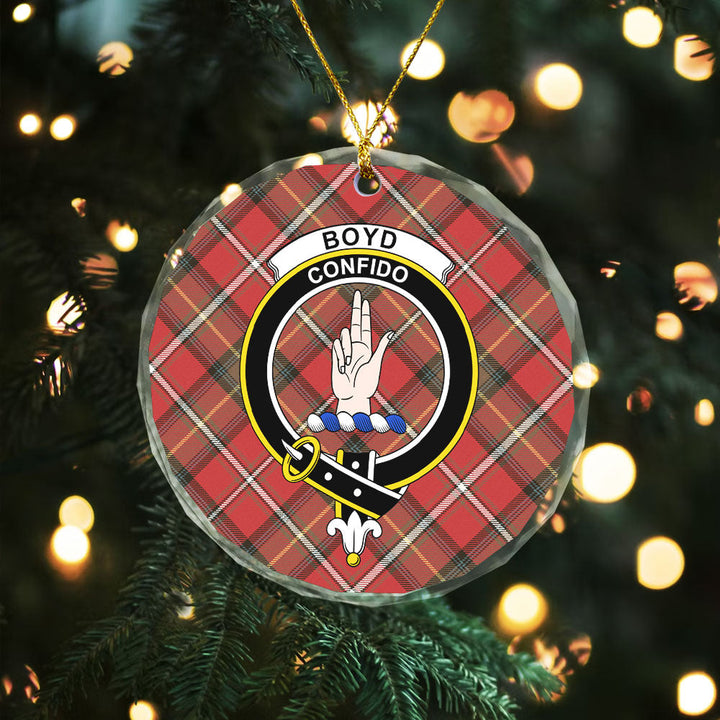 Boyd Weathered Clan Badge Tartan Glass Ornament