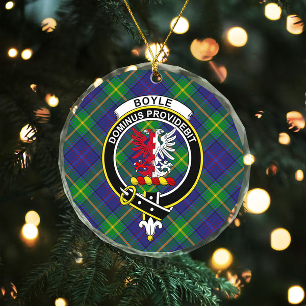 Boyle Clan Badge Tartan Glass Ornament
