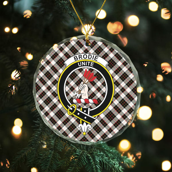 Brodie Black & White Clan Badge Tartan Glass Ornament