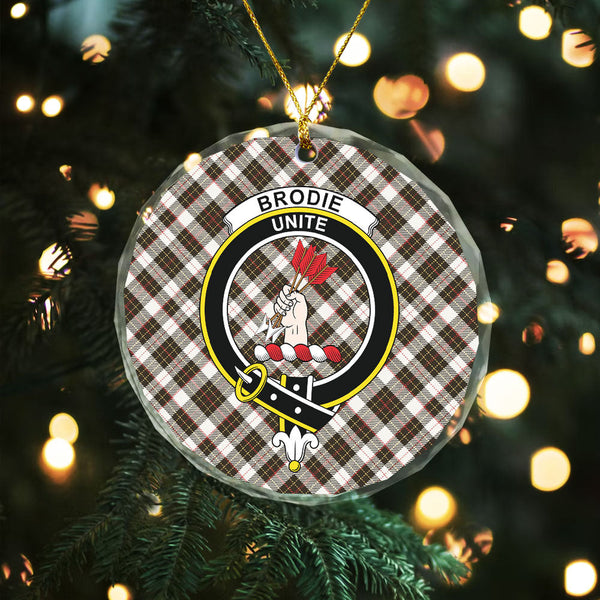Brodie Black & White Weathered Clan Badge Tartan Glass Ornament
