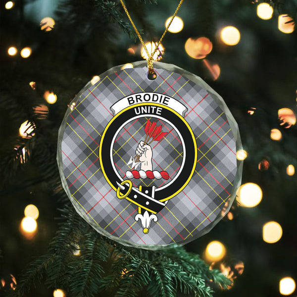 Brodie Silver (Brodie Muted) Modern Clan Badge Tartan Glass Ornament