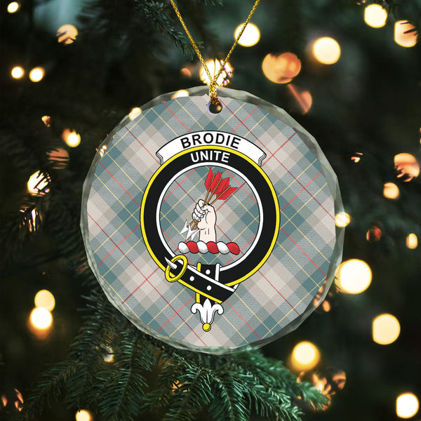 Brodie Silver (Brodie Muted) Weathered Clan Badge Tartan Glass Ornament