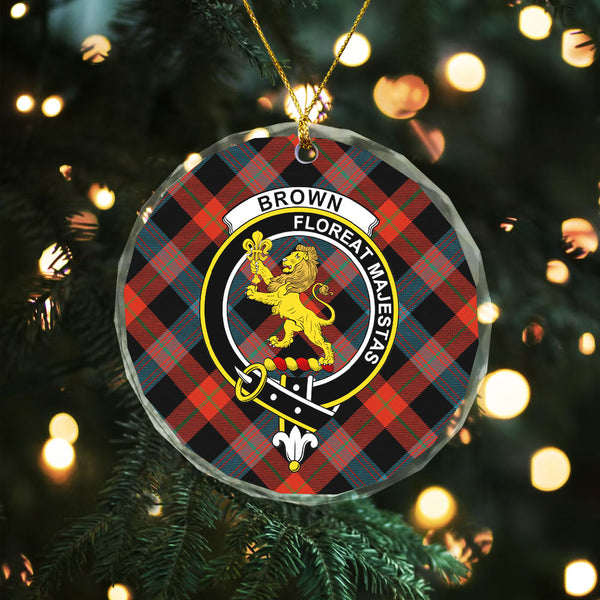 Brown (Broun) Ancient Clan Badge Tartan Glass Ornament