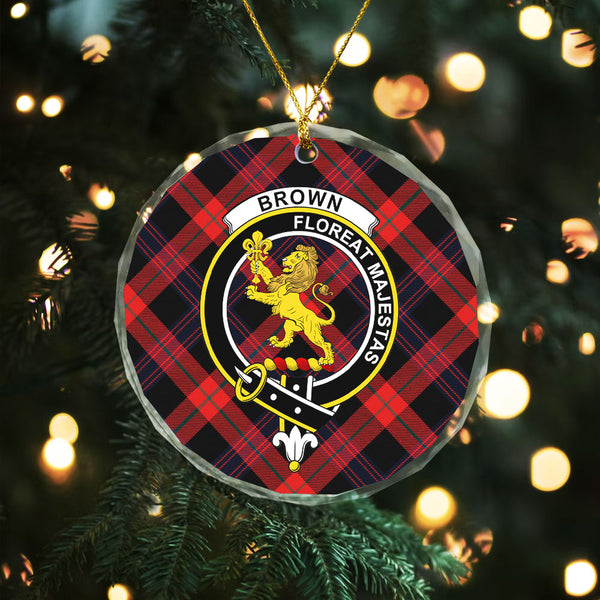 Brown (Broun) Modern Clan Badge Tartan Glass Ornament