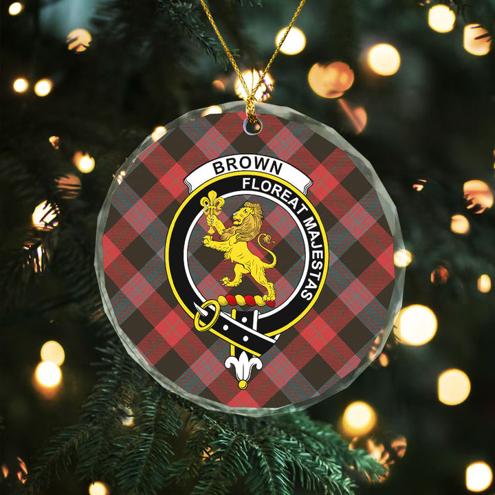Brown (Broun) Weathered Clan Badge Tartan Glass Ornament