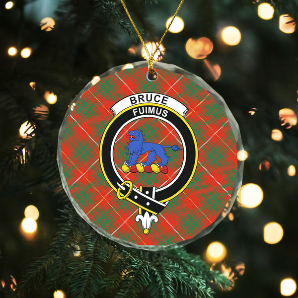 Bruce Ancient Clan Badge Tartan Glass Ornament