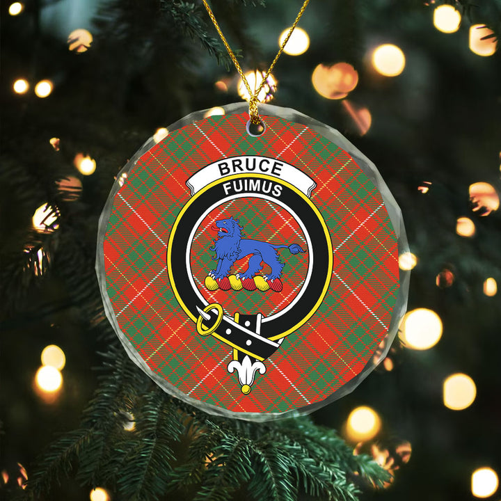 Bruce Ancient Clan Badge Tartan Glass Ornament