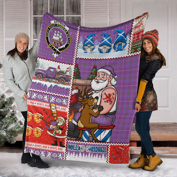 Bryson Ancient Clan Badge Tartan Blanket Scotland Santa Tattoo Christmas Comic Patchwork Style