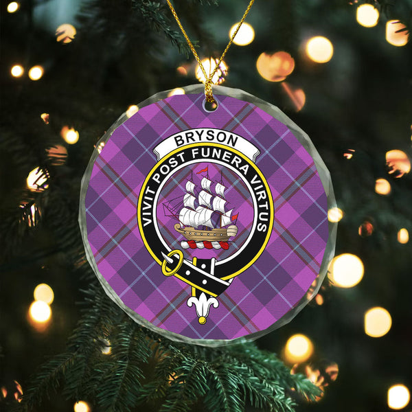 Bryson Weathered Clan Badge Tartan Glass Ornament