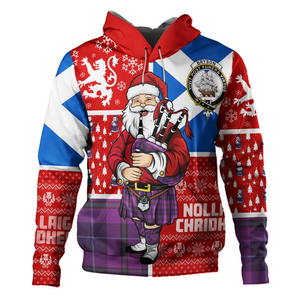 Bryson Weathered Clan Badge Tartan Hoodie Scotland Christmas Santa
