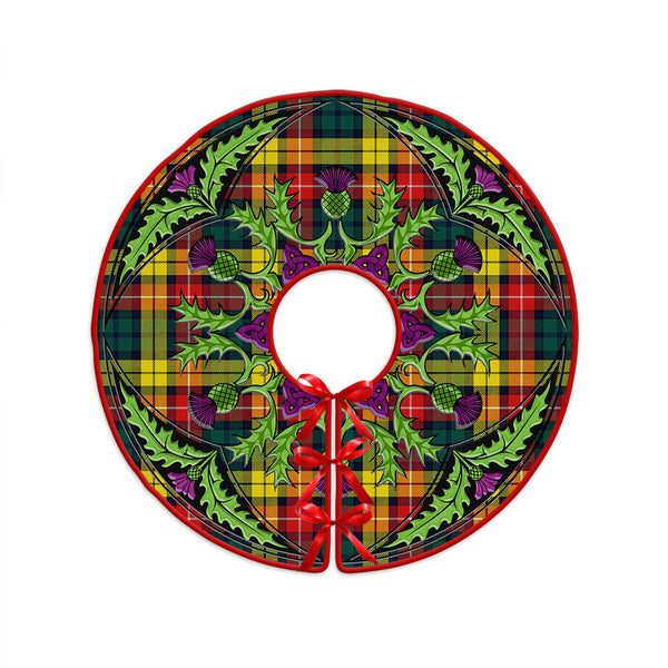 Buchanan Modern Clan Badge Tartan Christmas Tree Skirt Scottish Thistle Design