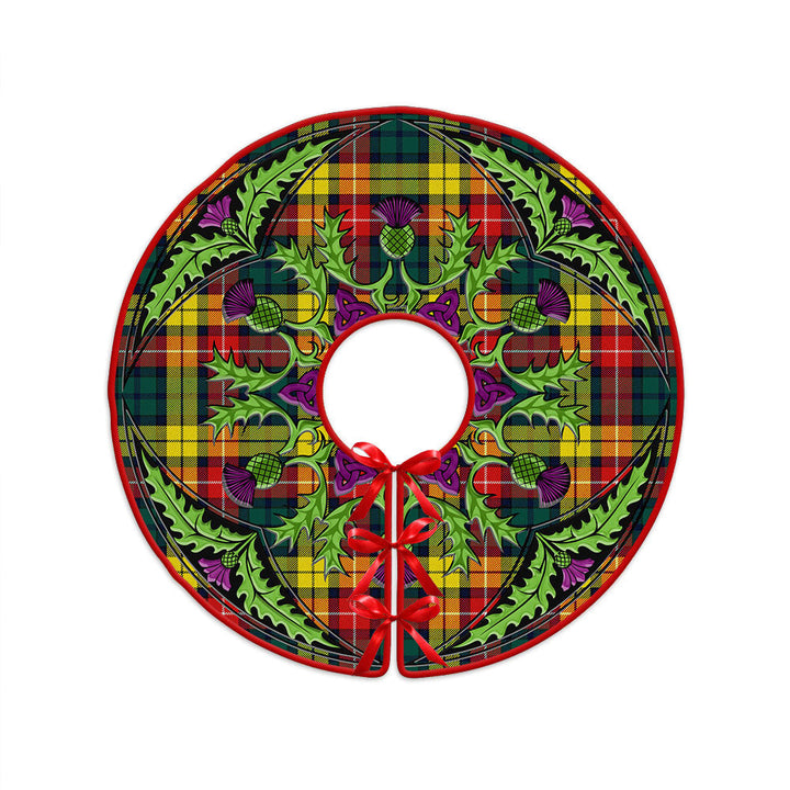 Buchanan Modern Clan Badge Tartan Christmas Tree Skirt Scottish Thistle Design