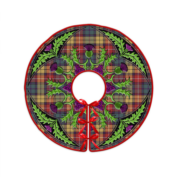 Buchanan Weathered Clan Badge Tartan Christmas Tree Skirt Scottish Thistle Design