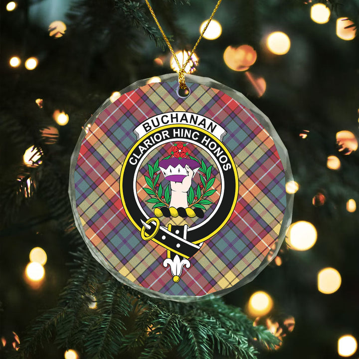 Buchanan Weathered Clan Badge Tartan Glass Ornament