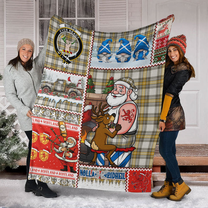 Burns Ancient Clan Badge Tartan Blanket Scotland Santa Tattoo Christmas Comic Patchwork Style