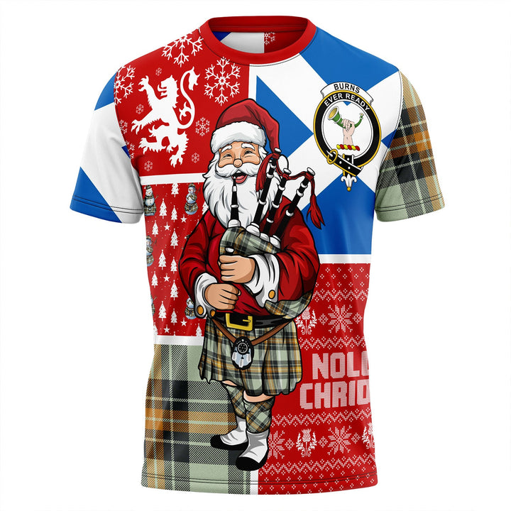 Burns Modern Clan Badge Tartan T-Shirt Scotland Christmas Santa