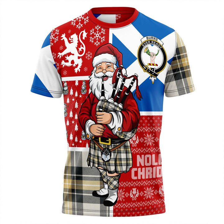 Burns Weathered Clan Badge Tartan T-Shirt Scotland Christmas Santa