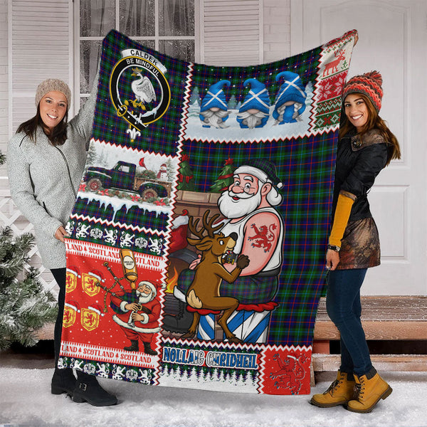 Calder Clan Badge Tartan Blanket Scotland Santa Tattoo Christmas Comic Patchwork Style