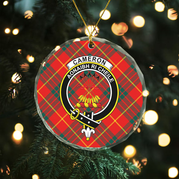 Cameron Modern 2 Clan Badge Tartan Glass Ornament