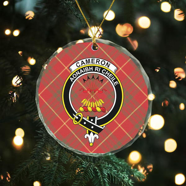 Cameron Weathered 2 Clan Badge Tartan Glass Ornament