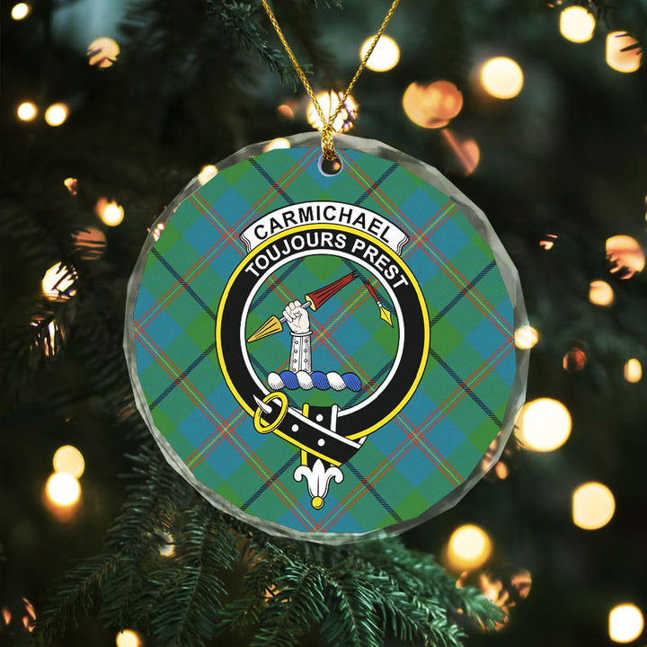 Carmichael Ancient Clan Badge Tartan Glass Ornament