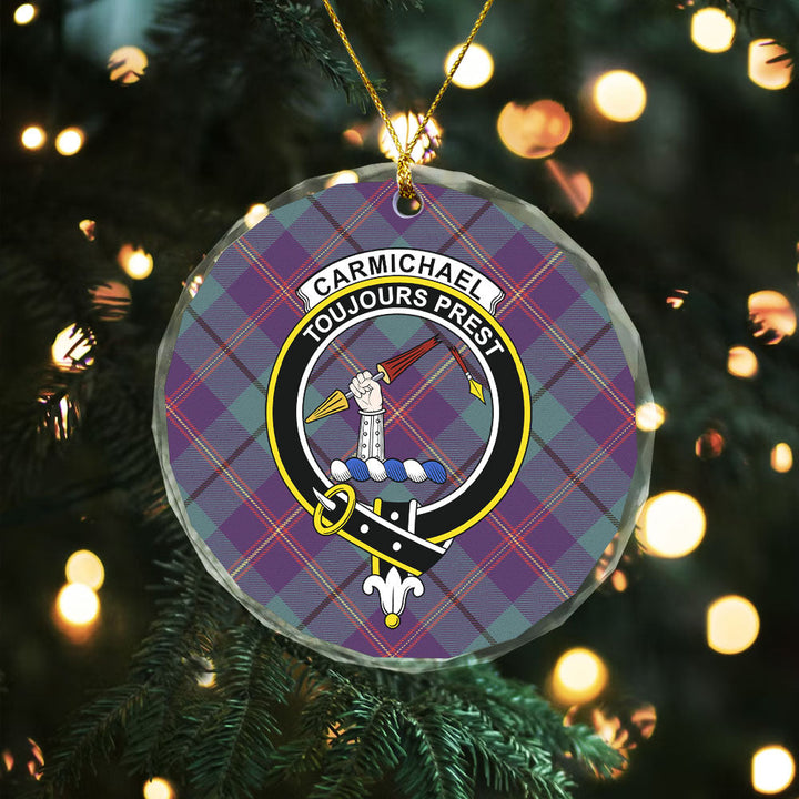 Carmichael Weathered 2 Clan Badge Tartan Glass Ornament