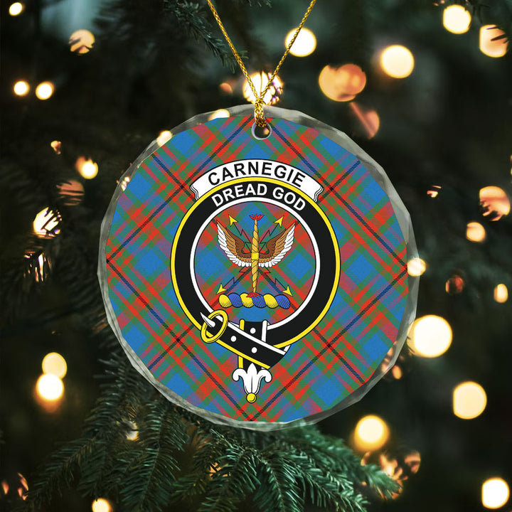 Carnegie Ancient Clan Badge Tartan Glass Ornament