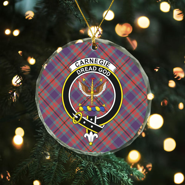 Carnegie Weathered Clan Badge Tartan Glass Ornament