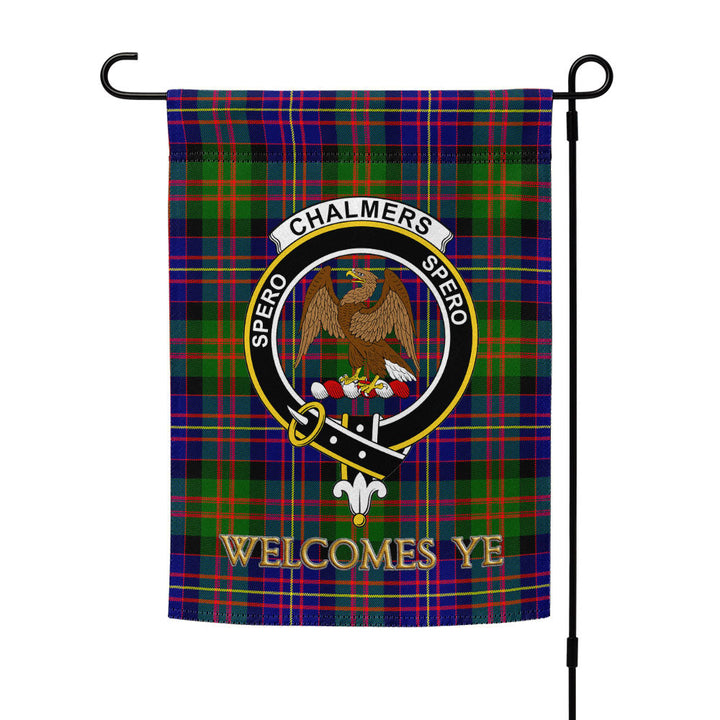 Chalmers Modern Clan Badge Tartan Garden Flag