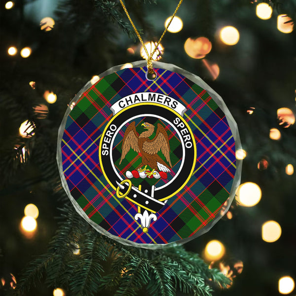 Chalmers Modern Clan Badge Tartan Glass Ornament
