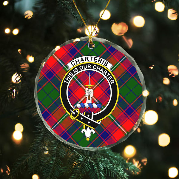 Charteris District Clan Badge Tartan Glass Ornament