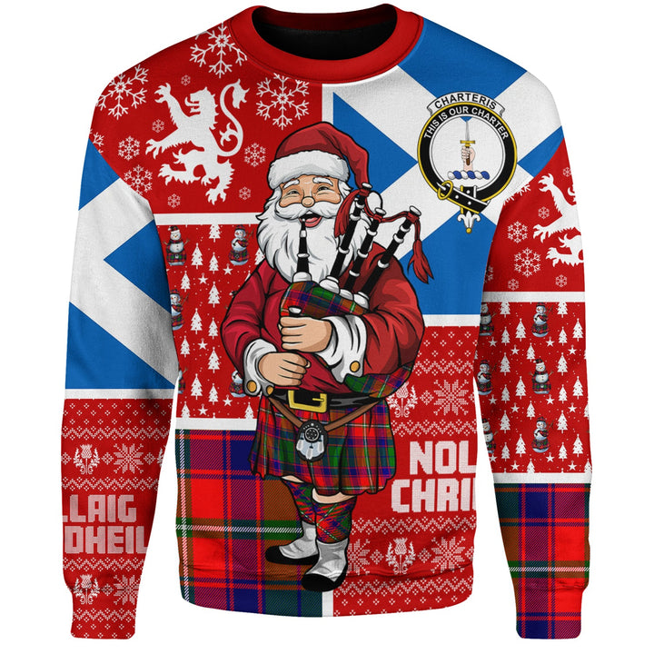 Charteris District Clan Badge Tartan Sweatshirt Scotland Christmas Santa