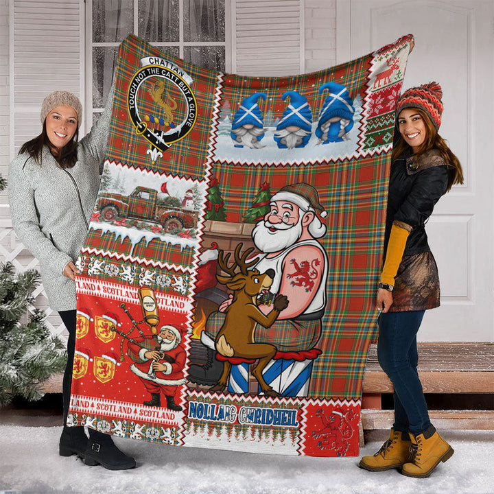 Chattan Ancient Clan Badge Tartan Blanket Scotland Santa Tattoo Christmas Comic Patchwork Style